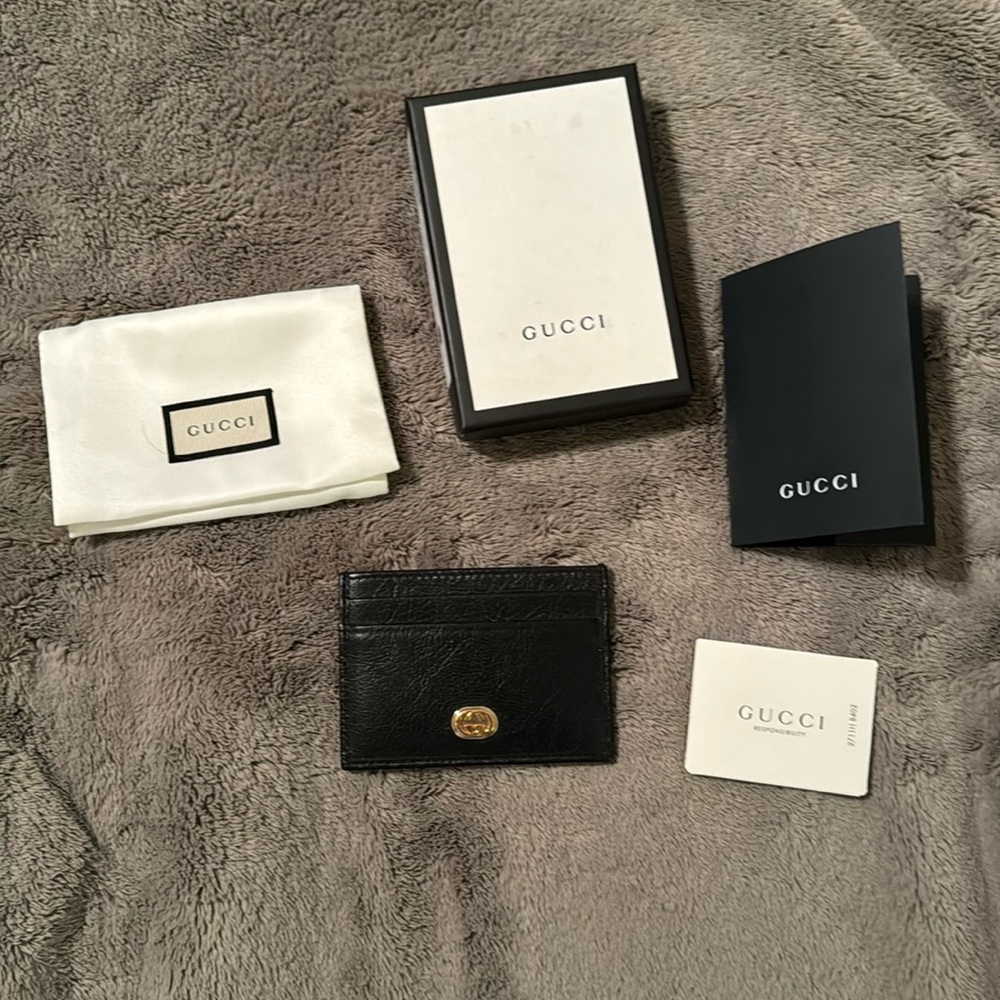 Black Gucci calf leather Card case